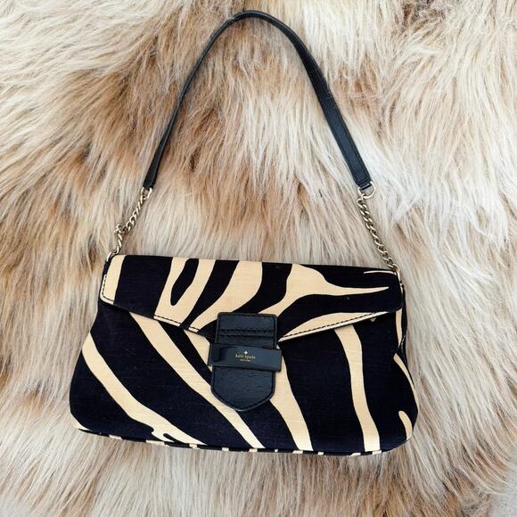 Kate Spade Rare 90s Y2K Zebra Print Leather Canvas A la Vita Rory Shoulder Bag - Picture 1 of 4